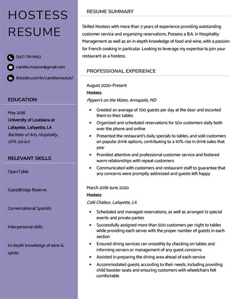 Hostess Resume Sample & Expert Writing Tips.
